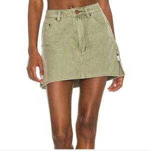 One Teaspoon Vanguard Mid Rise Relaxed Denim Skirt In Olive Size 27‎ Brand New